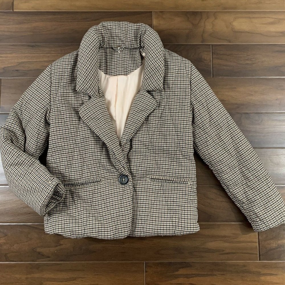 Free People Size XS Plaid Tawny Pillow Puffer Menswear Jacket Coat
